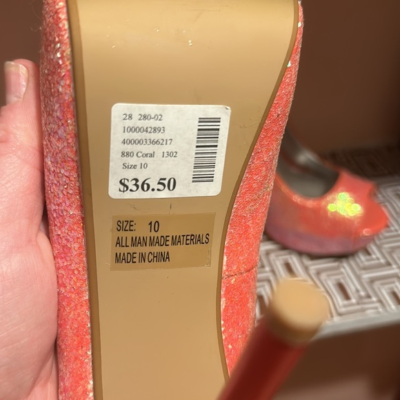 5 inch sparkly pink stiletto, open toe heel size 10 - Picture 3 of 6